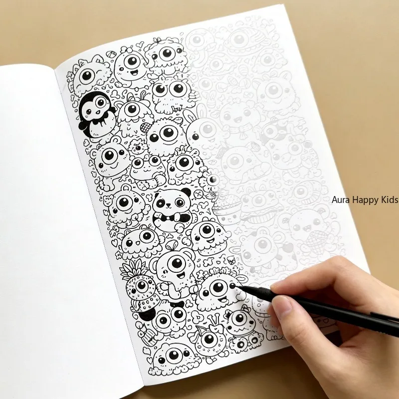 One Small Monster Themed Line Drawing Coloring Book, 28 Different Patterns,Large-Sized Drawing Book, 28.9x21cm,Art Creation Gift