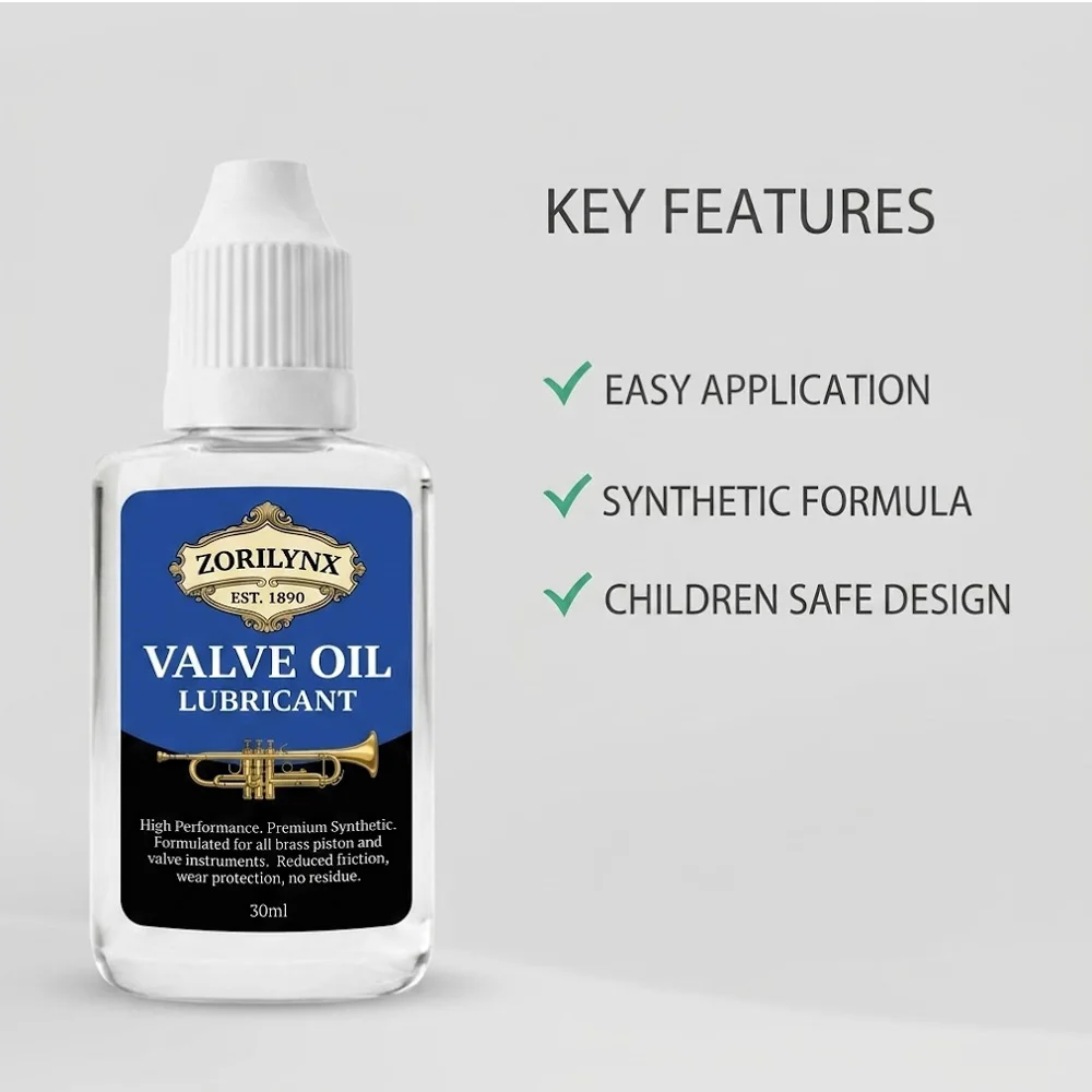 30ml Professional Valve Oil Lubricant High Performance Synthetic Liquid for Trumpet Trombone Tuba Brass Instrument ZORILYNX