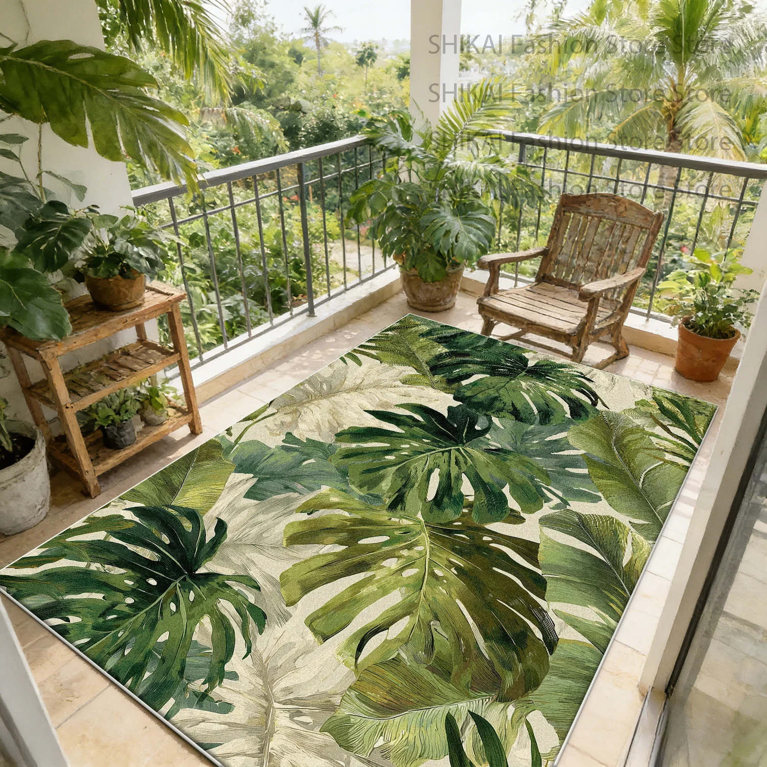 Alfombra de Bambú Verde Tropical con Diseño de Tortuga, Decoración para Porche, Dormitorio, Junto a la Cama, Fácil de Limpiar, Alfombra Antideslizante para Grandes Áreas, Alfombrillas Suaves para el Suelo