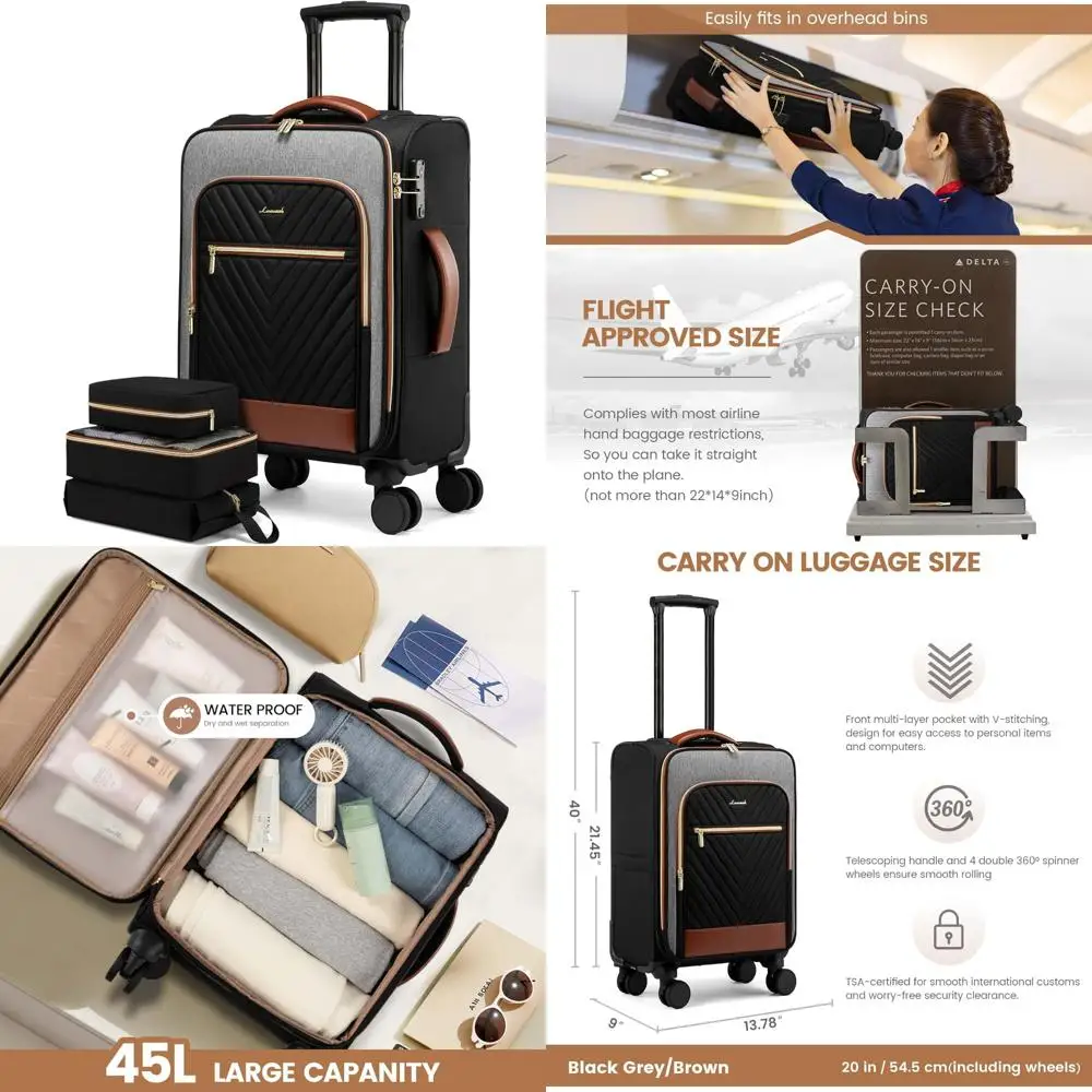 

20 Inch Airline Approved Carry-On Suitcase for Women - Softside Rolling Luggage with Wheels, Ideal for Travel