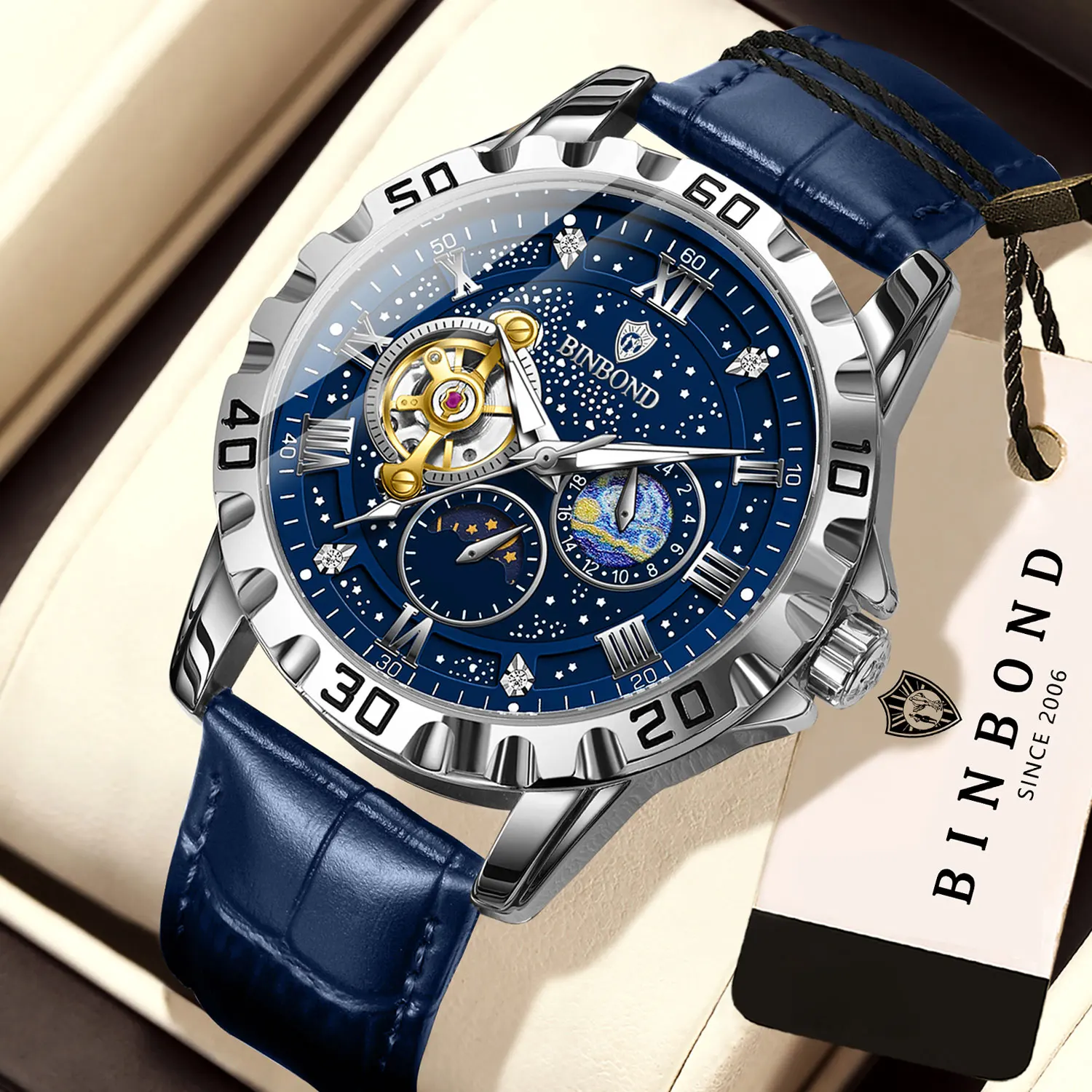 BINBOND Mechanical Wristwatches For Men Tourbillon Luminous Waterproof Automatic Men's Watch Luxury Reloj Automatico De Hombre