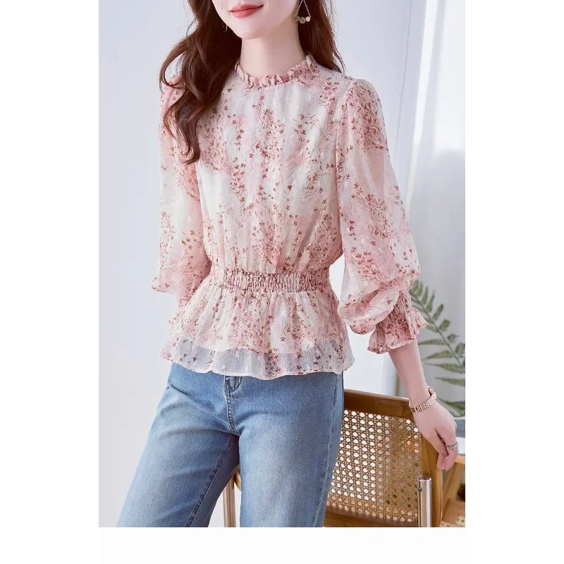 Women's New Stitched Pullover Round Neck Printed Fashion Loose Versatile Casual Long Sleeve Shirts