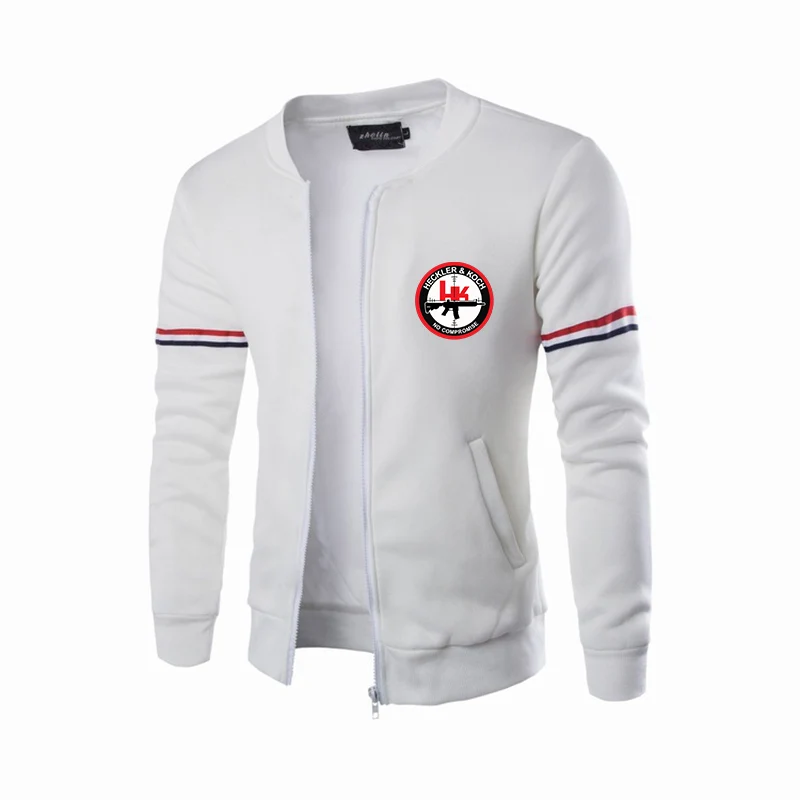 

2025 Spring Autumn Comfortable Long Sleeve Zipper Loose Coats Man's Heckler Koch Hk Print Popular Stripe Crewneck Flight Jackets