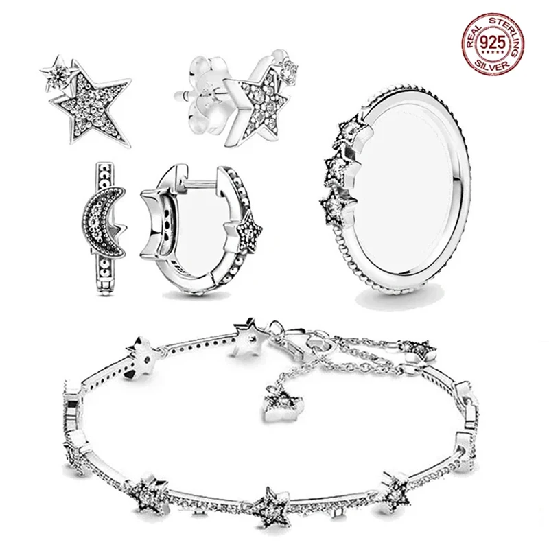 

Sparkling 925 sterling silver star earrings exquisite bracelet jewelry, ladies' Valentine's Day anniversary gift