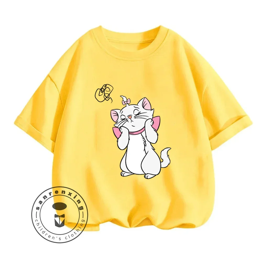 T-Shirts mignons Disney The AristoCats pour garçons et filles, hauts d'été doux et bon marché, imprimés de dessins animés classiques, hauts préférés pour enfants