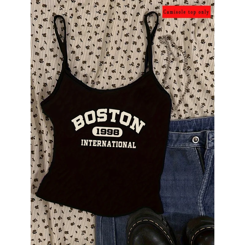 [Y2K Gothic Camisole] Y2K Hot Retro Cute Gothic Style Cool Street Pattern Print Long Adjustable Camisole