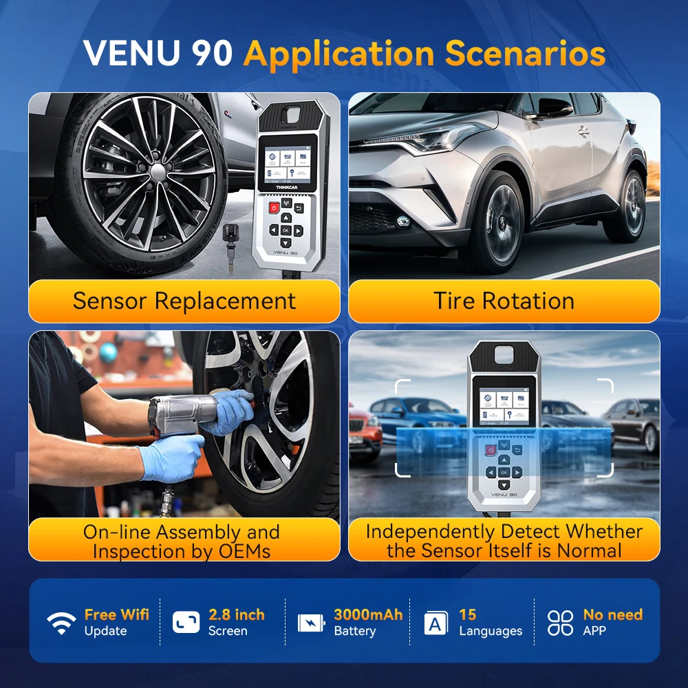 

THINKCAR VENU 90: Инструмент для диагностики давления в шинах, программирования датчиков TPMS и активации (315/433 МГц, OBD2 сканер)