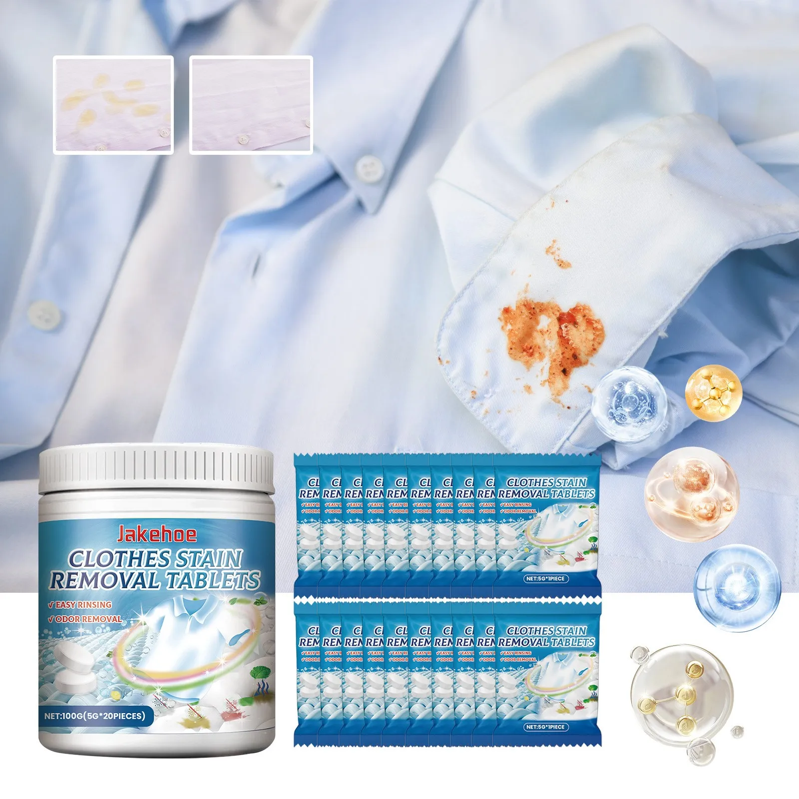 20PC Washing Machine Powerful Decontamination Effervescent Tablets Laundry Deep Cleaning Remove Stubborn Stains Odor Elimination