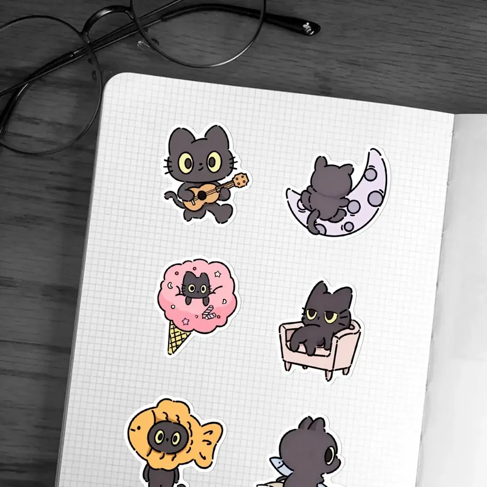 50Pcs Waterproof Kawaii Black Cat Sticker Cartoon Self-adhesive Funny Meme Sticker Animal Creative Stationery Sticker