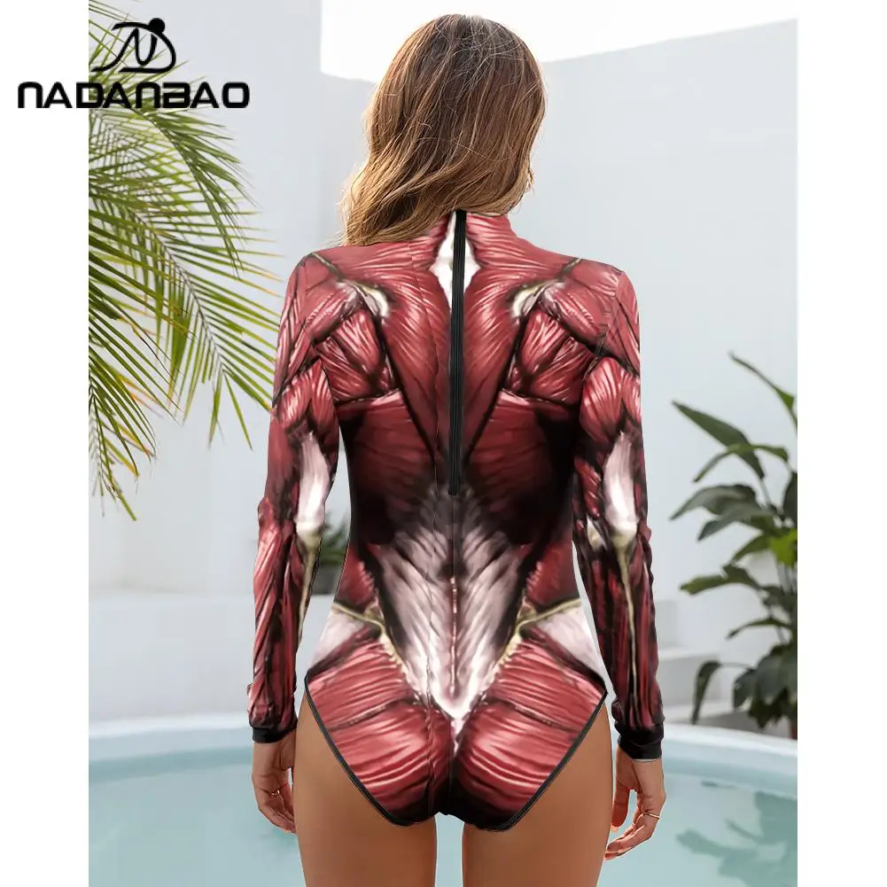 NADANBAO Halloween Party maniche lunghe costume intero Body Suits costume da bagno femminile per abbigliamento estivo da spiaggia in piscina