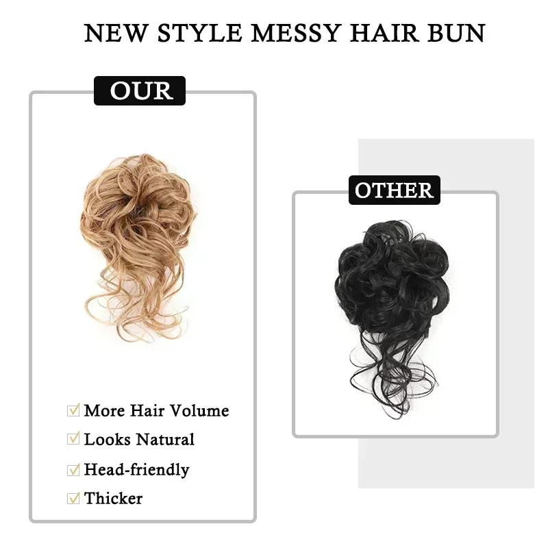 Synthetic Messy Hair Bun Chignon Hair Extensions Short Curly Band Elastic Scrunchy Natural Blonde Bun Hair Piece for Women