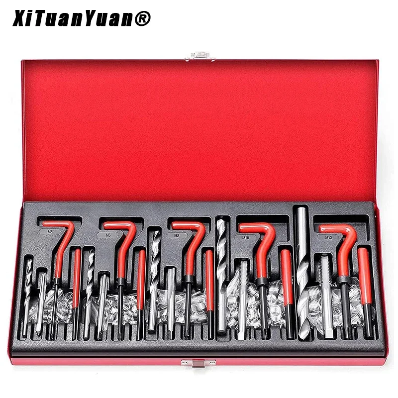 131Pcs Thread Repair Tool M5 M6 M8 M10 M12 Coil Drill Insert Installation Kit Engine Block Restoring Damaged Set Red or Blue Box