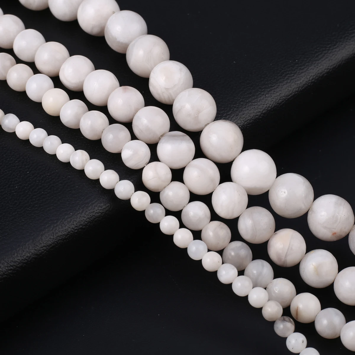 Natural Stone Gemstone Beaded Round White Crazy Agate Spaced Loose Beads for Jewelry Making DIY Necklace Bracelet Accessories