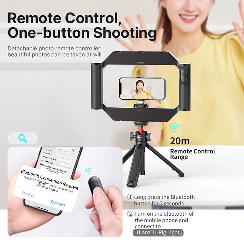 Ulanzi U-Rig Video LED Light Wireless Remote Smartphone Video Light 2 in 1 Ring Light Handheld Light with Bracket for DSLR