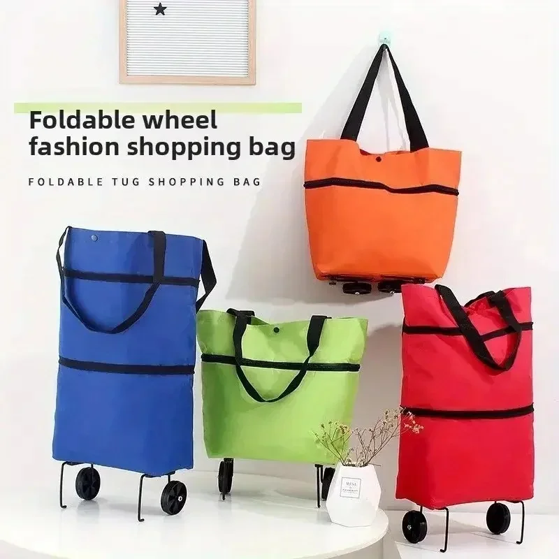 1pc Portable Shopping Cart with Wheels Storage Bag Foldable Lightweight Backpack-Style Hand Cart for Home Use