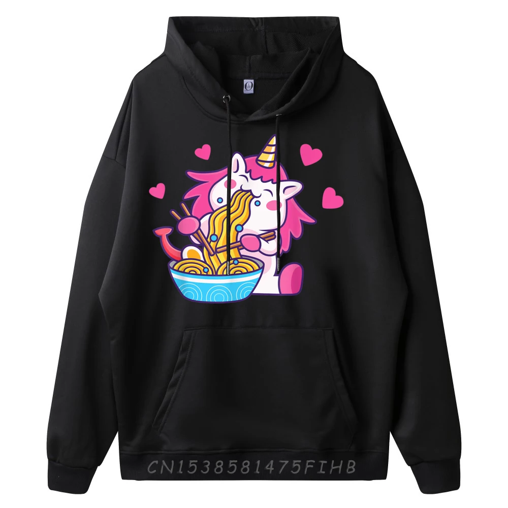 Kawaii Unicorn Eating Ramen Cute Unicorn Eating Noodles Cream Hoodie Breathable Streetwear Tops & Tees Oversized Printing