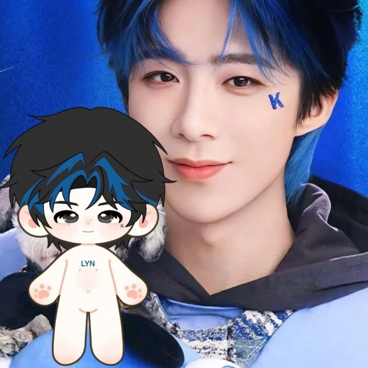 

【 Original 】 Liu Yuning Attribute 20cm Cotton Doll Star Handsome Fan Surrounding Plush Doll Gift Cool and Handsome Blue Hair