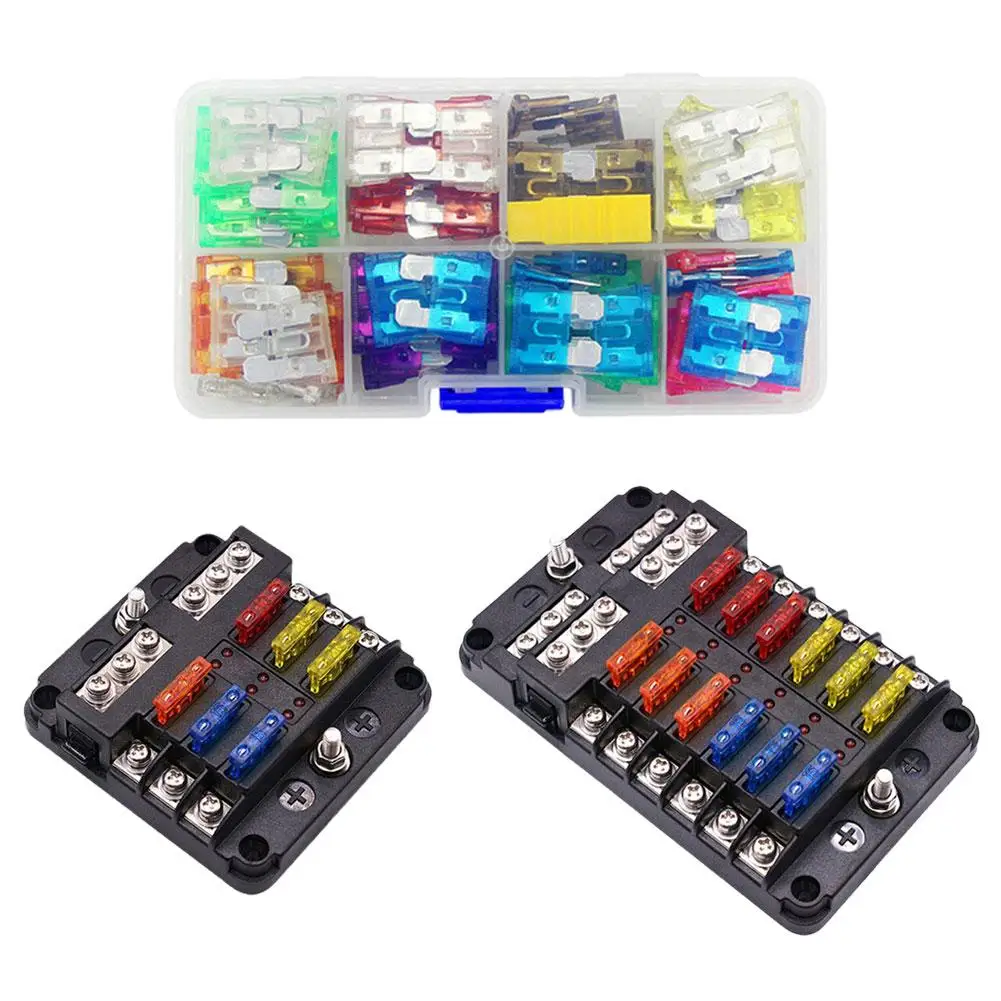 Car Boat Fuse Box Holder With 6 Ways 12 Ways Blade Fuse Holder Block & Warning Indicator 12V 36V Power Distribution Panel Board