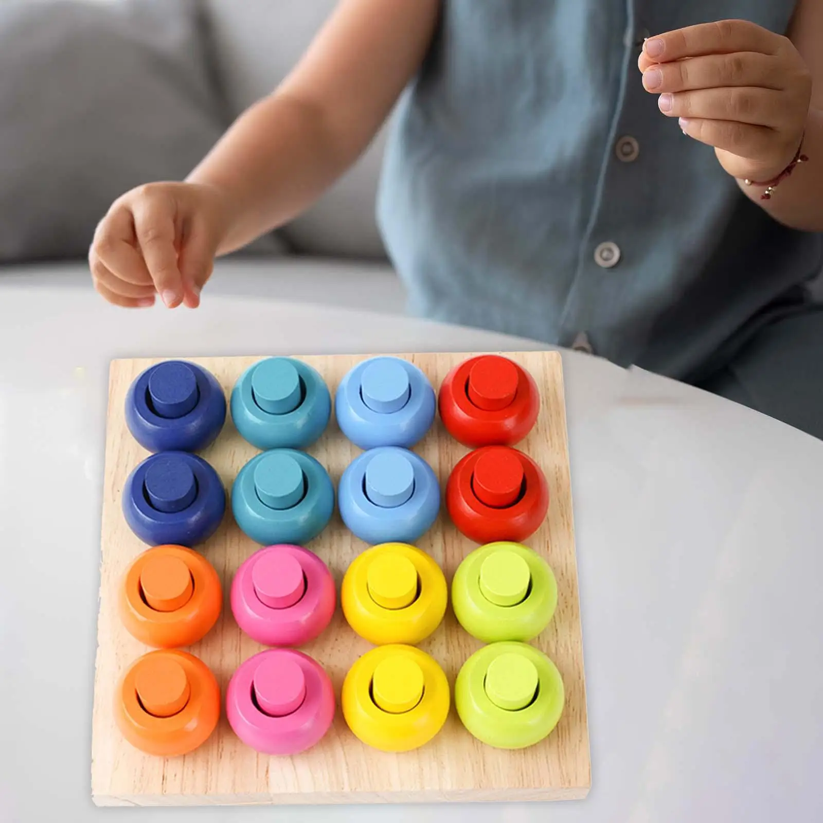 Tablero de anillos apilables de clasificación de Color, tablero de clavija de apilamiento de madera Montessori cognitivo para educación temprana para bebés y niños pequeños