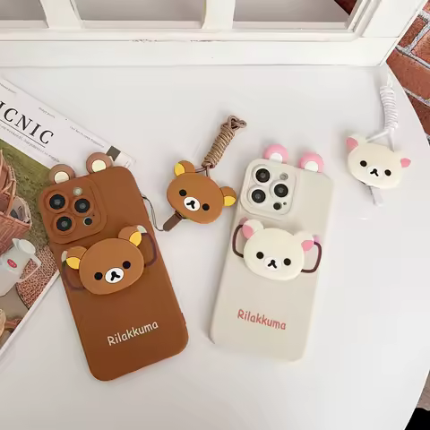 For Samsung Galaxy S8 S9 S10 S20 S21 S22 S23 S24 S25 Plus Ultra FE Note 8 9 10 20 Ear Glasses Rilakkuma Case With Holder Rope