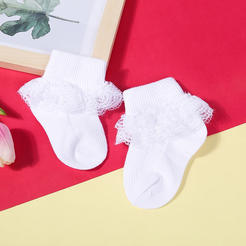 Newborn Baby Girl Socks Cotton Lace Ruffle Socks Cute Eyelet Frilly Baptism Ankle Dress Socks Birthday Party