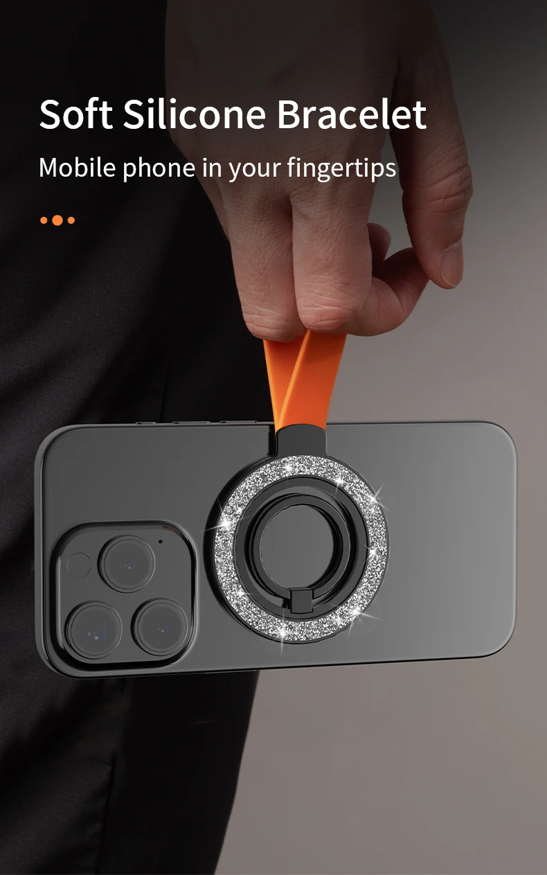 Universeller doppelseitiger Magnethalter für Magsafe-Handyständer im Autogriff, Fingerringhalterung mit Handschlaufe für iPhone – Detail 6
