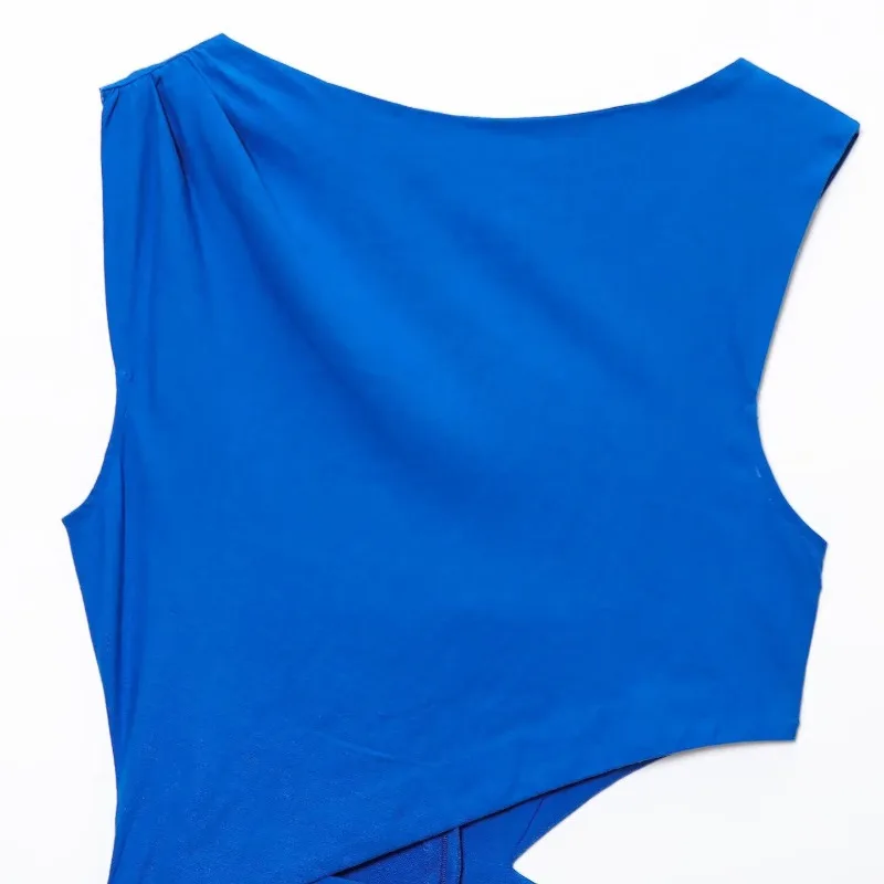 Abito dal design aperto Moda O-collo senza maniche Abiti lunghi solidi per le donne Temperamento Nuovi abiti da sera sottili eleganti estivi