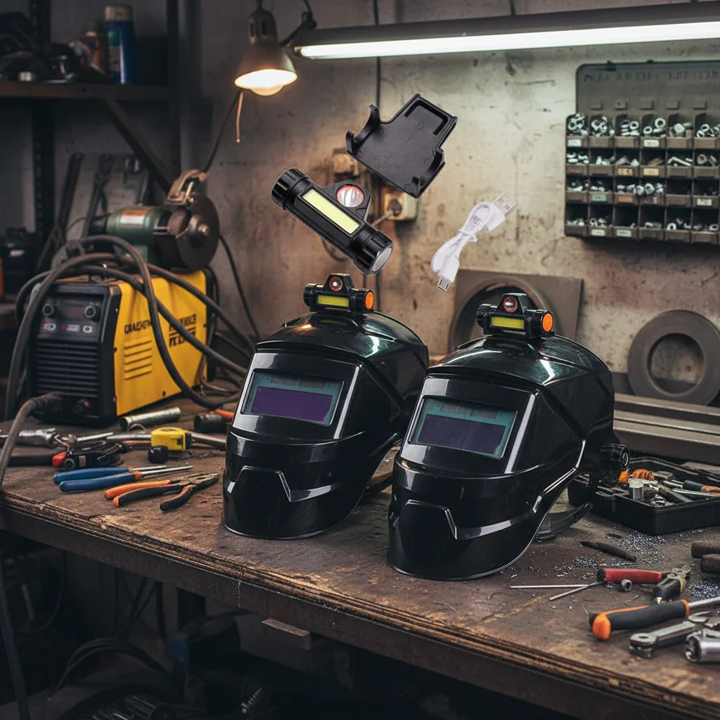 

Сварочная маска с автоматическим затемнением - Перезаряжаемая светодиодная фара, маска для электродуговой сварки и шлифовки для MIG/TIG/резки, сварочный фильтр