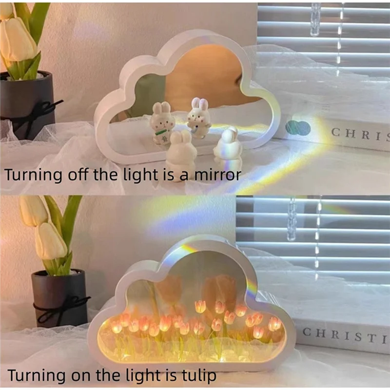 

1 PCS Cloud-Mirror Night Light Handmade DIY Tulip Girl Living Room Night Light B