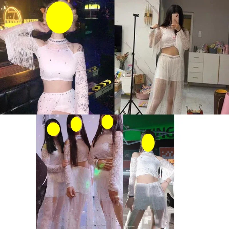 Trajes de baile de Jazz para mujer, trajes de grupo de encaje blanco, traje de Hip Hop de baile callejero moderno, trajes de Festival Rave, nuevo