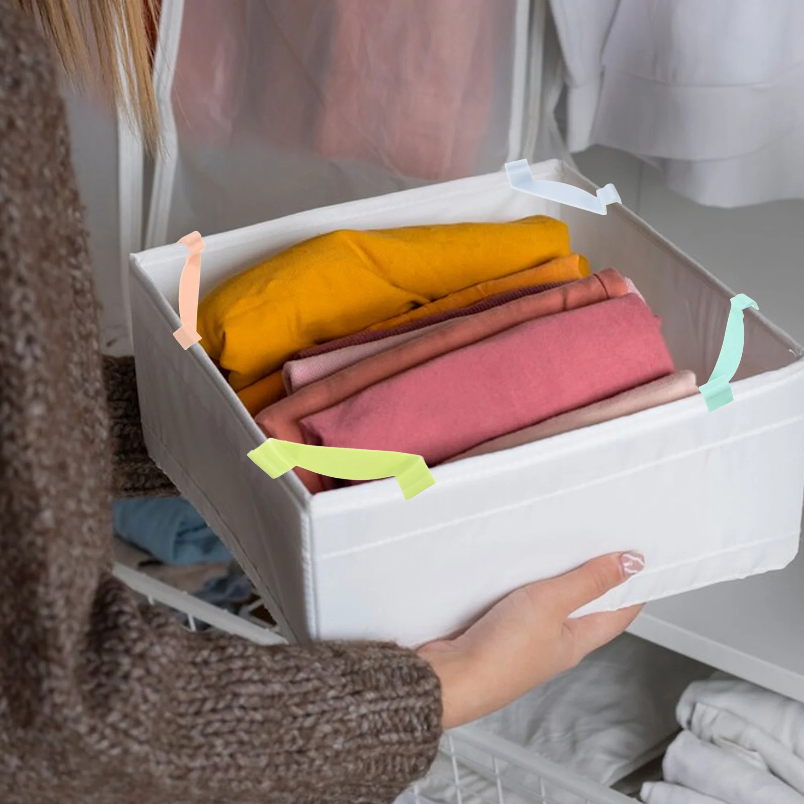 

8 pcs Stacking Clips Storage Box Baskets Closet Shelf Stackers Pantry Organizer Sturdy Plastic Storage Cube File Boxes Stackable