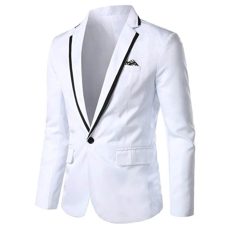 2026 New autumn  Men's white patchwork One-Button Blazer Formal Business Suit Jacket for Wedding Party