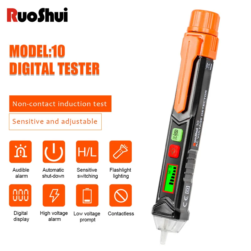 RuoShui 10 Non-Contact AC Voltage Detector Meter LCD Display NCV Sensitivity Alarm Electric Circuit Breaker Finder Pencil Tester