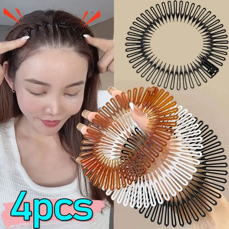 1-4pcs Rhinestone Plastic Full Circle Stretch Diamond Flexible Comb Women Girls Flexible Plastic Circle Teeth Hair Accessories