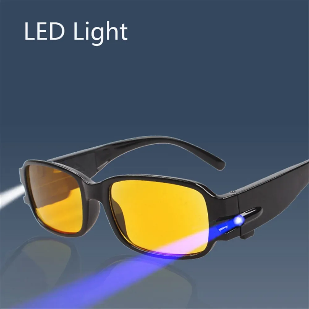 +1.00~+4.00 Diopter New LED Light Reading Glasses Clear Occhiali Da Lettura Yellow light Night Vision Care Presbyopic Glasses