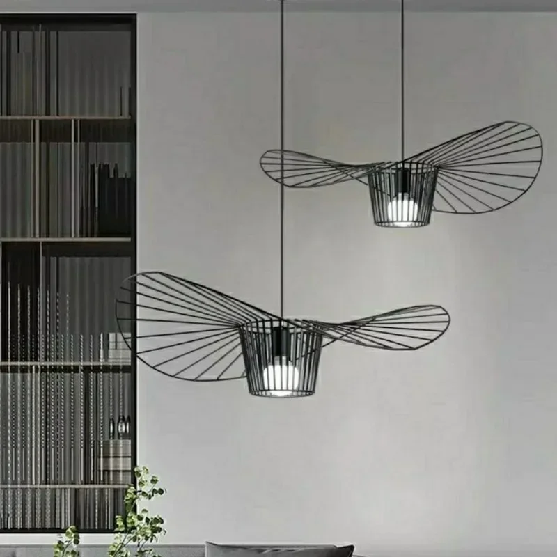 

Nordic Simple Wrought Iron Straw Hat Chandelier Designer Fashion Creative Personality Dining Room Living Room Bedroom Hat Light