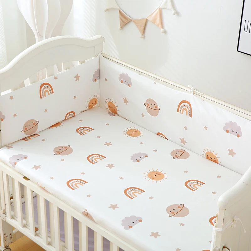 1 Stück Babybett-Schutzbeschiene, weiche Polsterung, Stoßstangeinlage für Säuglingsbett, gepolsterter Bettzaun mit Cartoon-Druck, einteilig, 120/180/200 cm Länge