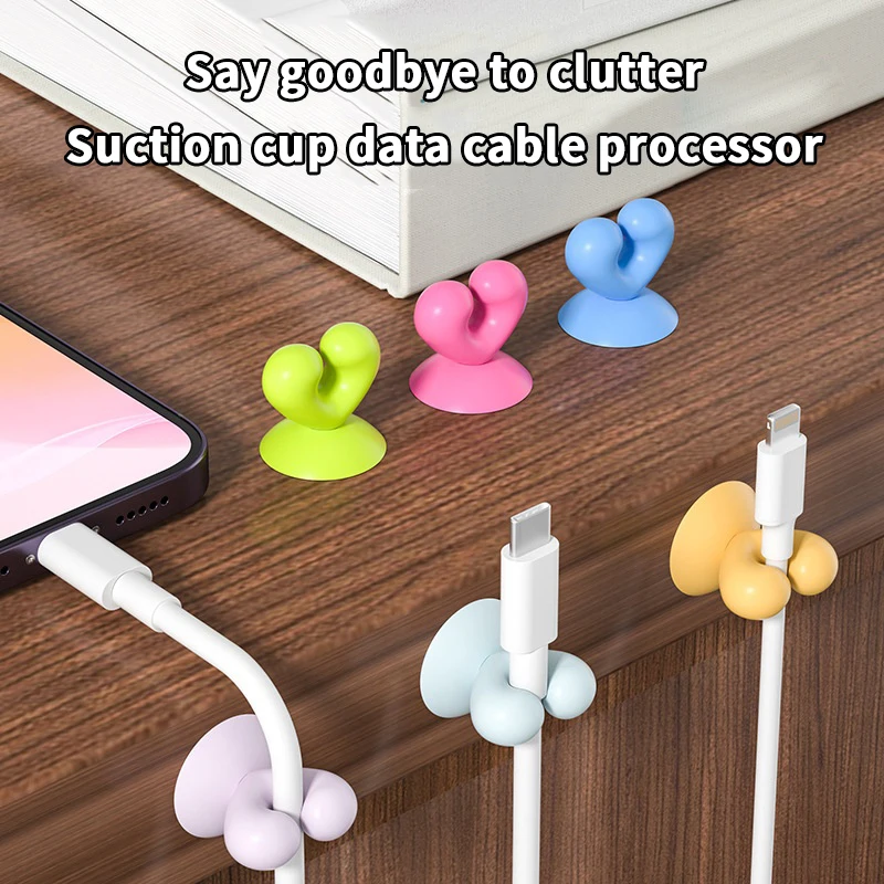 Set of 3/6, Cute Cable Winder Clips, Desk Suction Cup Holder, Desktop Organizer for Mobile Phone Data Cables