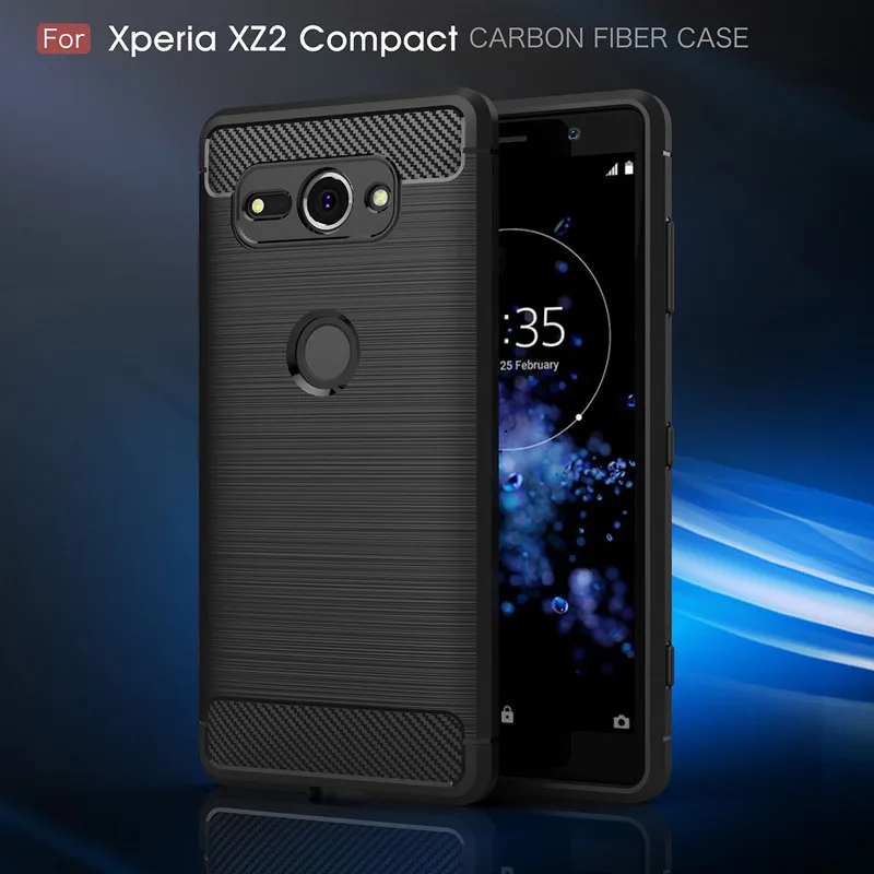 Shockproof Silicone Case for Sony Xperia XZ2 Compact XZ2mini Brushed Carbon Fiber Case for Sony XZ2 Mini Back Cover Coque Fundas