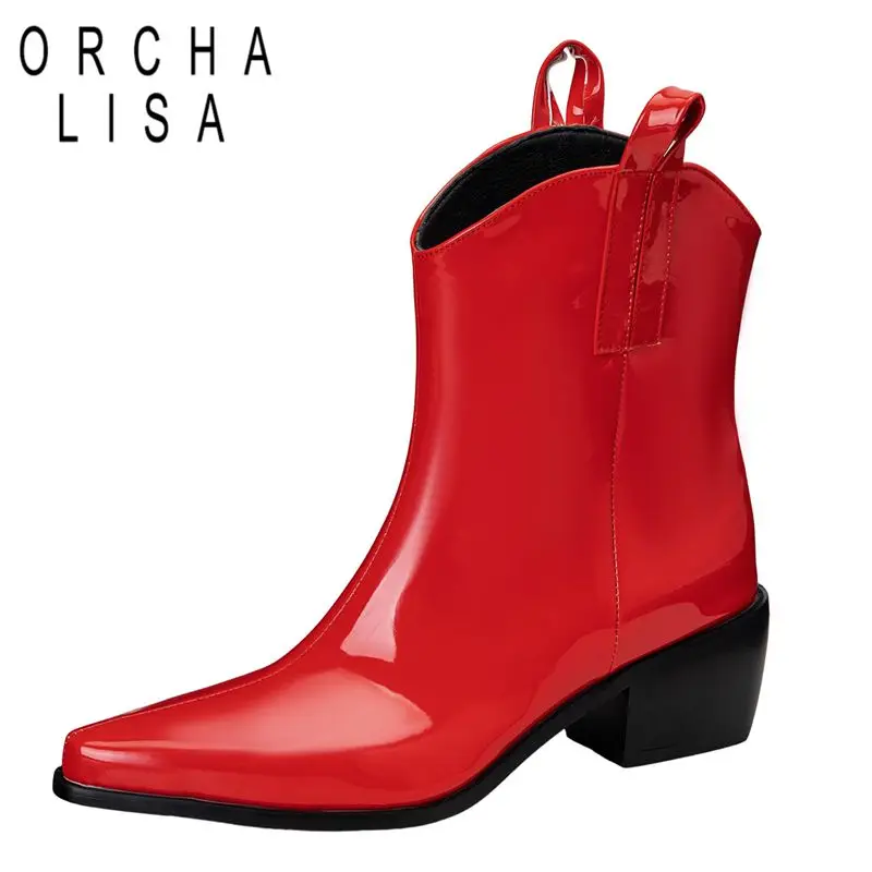 

ORCHA LISA Brand 2025 Female Ankle Boots Pointed Toe Chunky Heels 5.5cm Slip On Large Size 46 47 48 Casual Daily Soft Women Bota