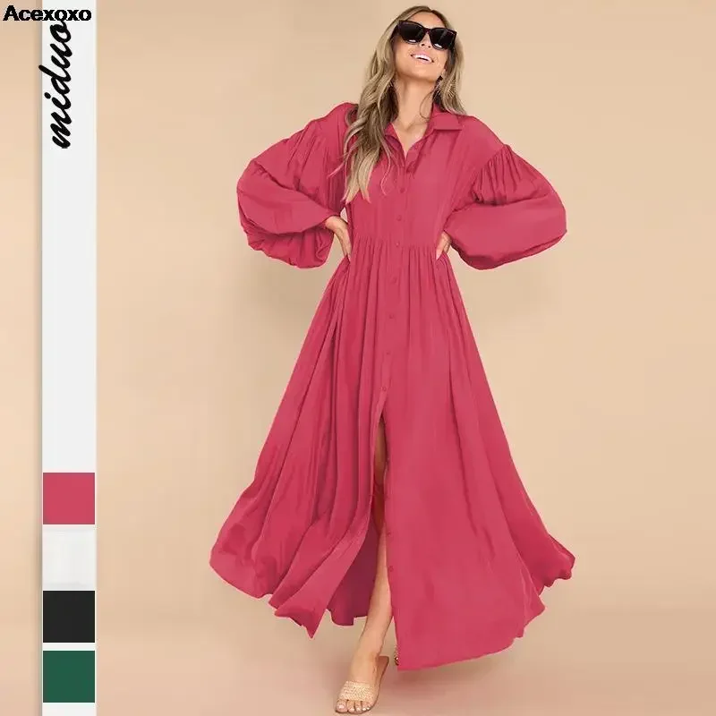 

Summer new women's fashion casual solid color loose square collar waist button dress