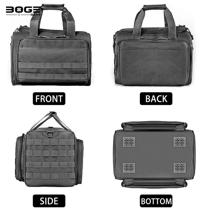 Tactical Gun Range Bag for Handguns and Ammo Shooting Duffle Range Pistol Bag with Magazine Slots Multiple Compartments Black