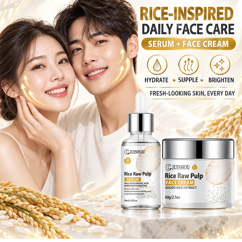 JUINHOU Rice Serum & Cream Set Rice Ferment Essence Kit Moisturizing Prevent Dryness Smooth Rough Skin Daily Facial Care