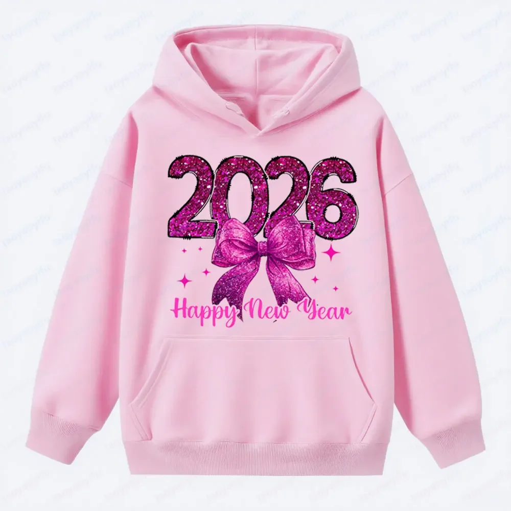 

С Новым годом 2026, одежда для вечеринок NYE, розовые блестящие девчачьи новогодние толстовки, женские модные трендовые праздничные толстовки