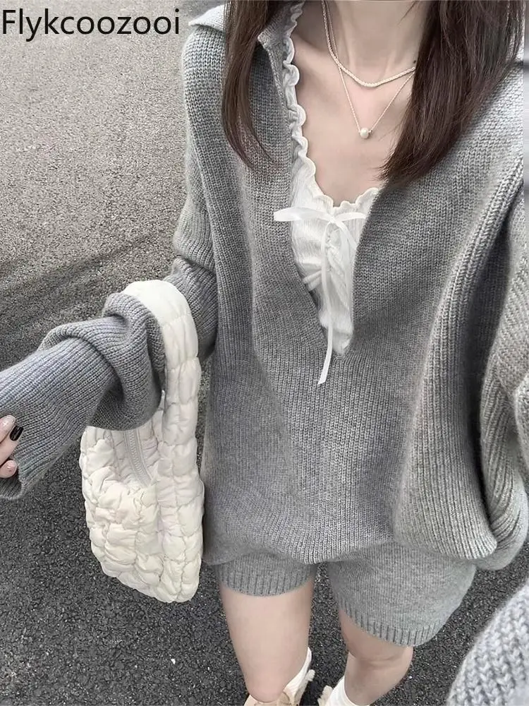 Autumn and Winter Unique and Beautiful Design Sense Niche Hot Sale Slouchy Sweater and Shorts Two Pieces Sets Deux-pièces