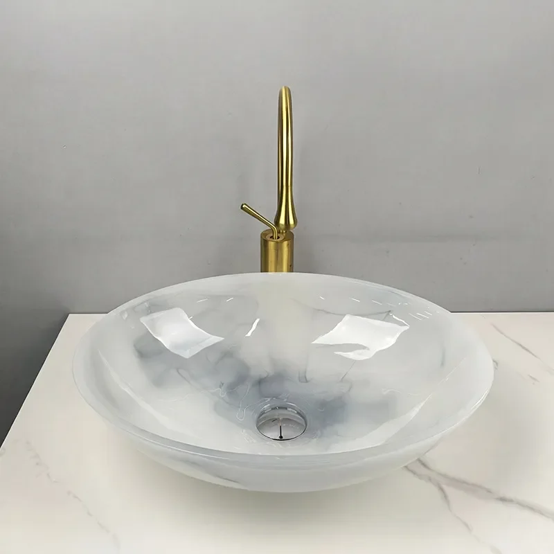 Modern Oval Glass Vessel Sink Bathroom Countertop Wash Basin Transparent Tempered Artistic Hand Washing Bowl for Vanity Top