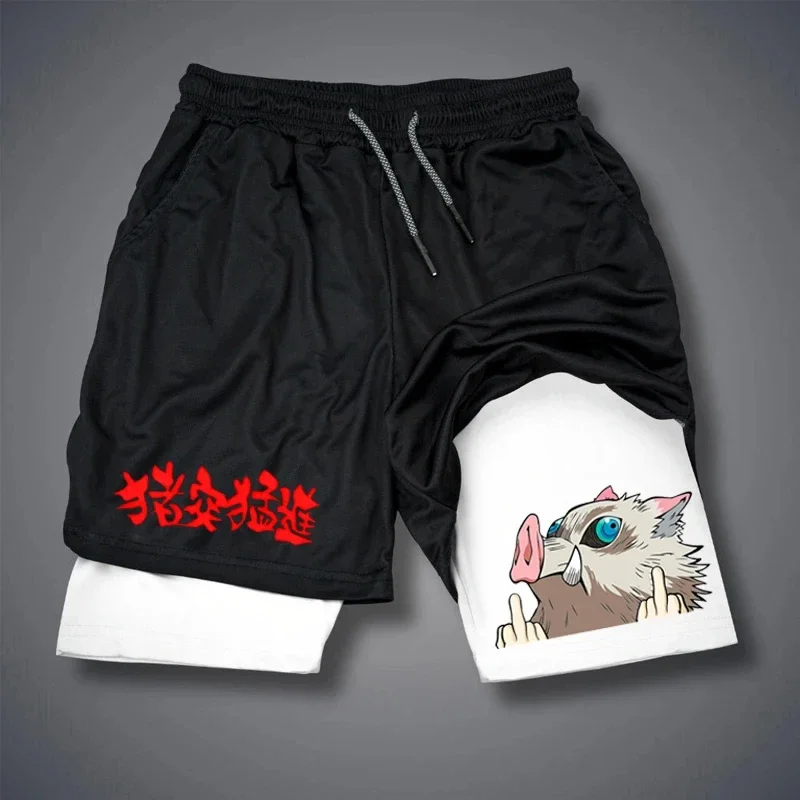 

Men's running training shorts quick drying beach shorts fashionable printed 2-in-1 double-layer summer men's shorts