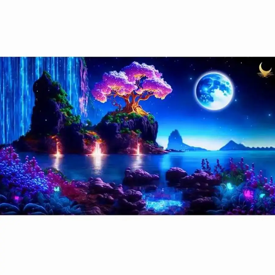 Fullcang Neue Diamant Malerei Große Größe Kirschblüte Mond Schmetterling Landschaft Diy Volle Mosaik Stickerei Bild Kreuz Stich Kits 4