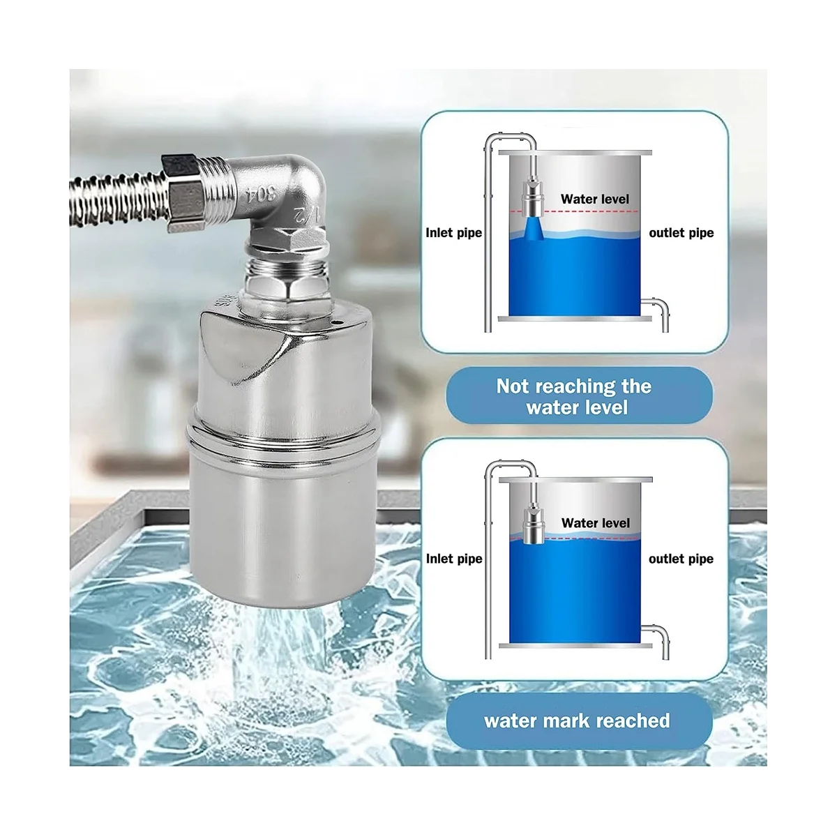 Stainless Steel Water Level Control Float Valve for Tank, 3/4 Inch Float Ball Valve, Suitable for Water Tanks, Pond C image 4