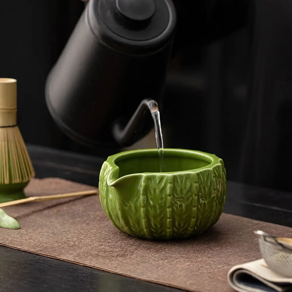 5PCS Ceramic Bamboo Japanese Matcha Tea Set Matcha Whisk Holder Matcha Bowl Matcha Making Kit Reusable Whisk Teaspoon Tea Sets